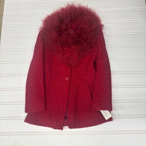 Running Wild Red 100% Wool Coat Mongolian Lamb Fur Collar Size 10 NWT